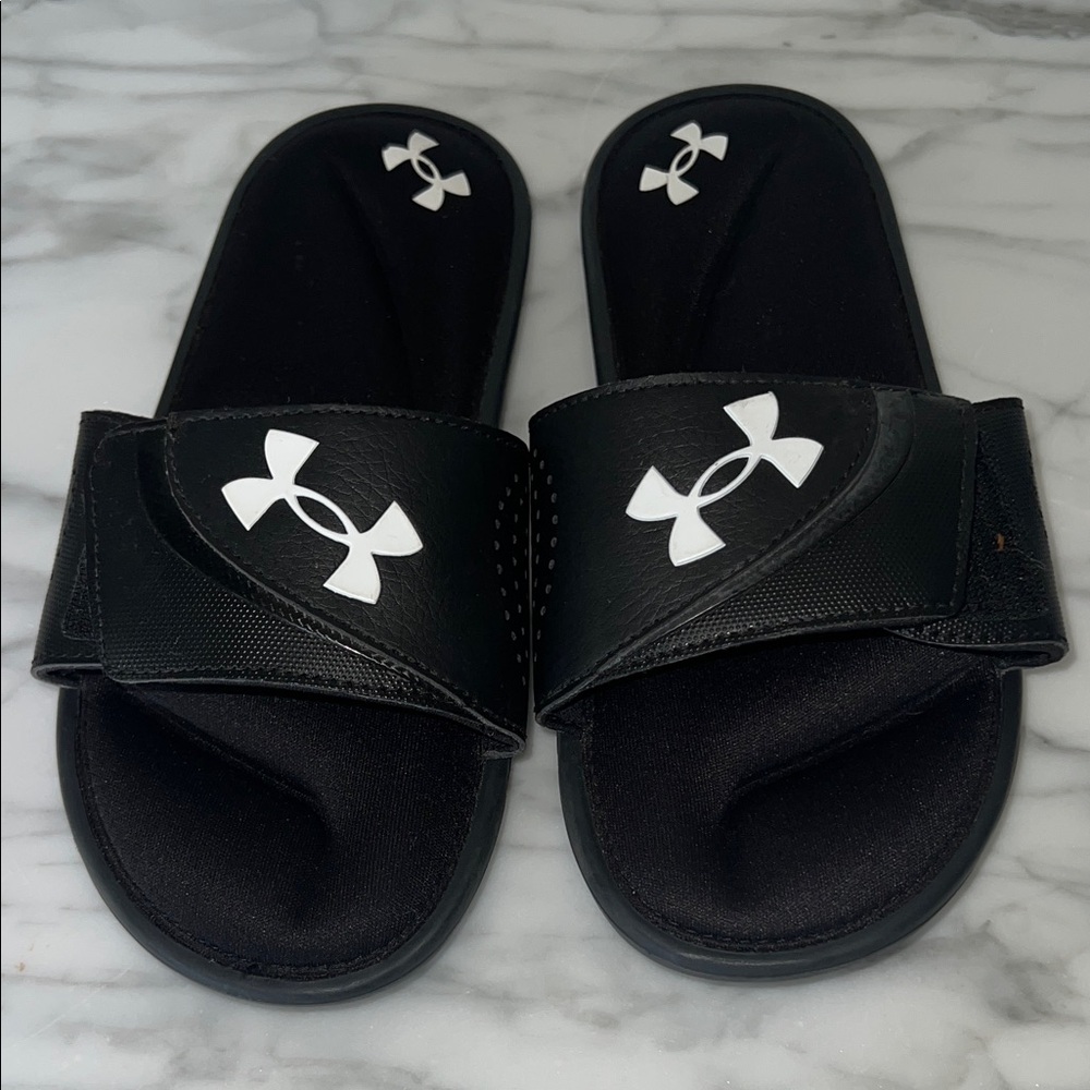 Under Armour Kids Black Slide Sandals with White Logo
